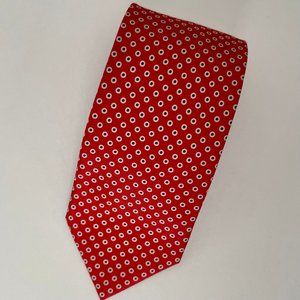 Battistoni 100% Silk Tie Red With Blue Dots With White Circles
